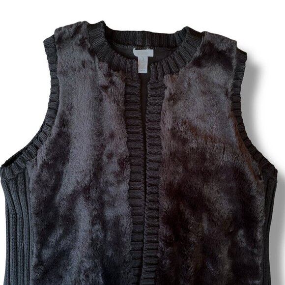Chicos Womens Faux Fur Sweater Vest Sz 3 XL Black Open Front Wool Blend Boho - Picture 3 of 6